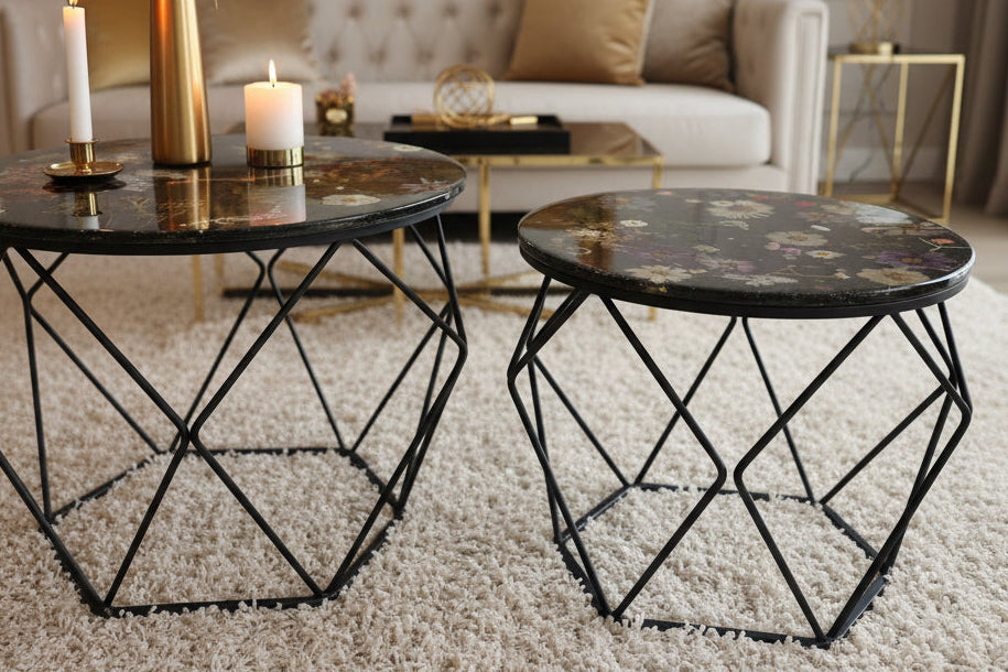 Handcrafted Resin Table , Two pieces